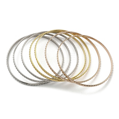 7Pcs 3 Colors PVD Vacuum Plating 202 Stainless Steel Bangle Sets BJEW-M317-12-1