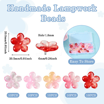 50Pcs 5 Colors Handmade Lampwork Beads LAMP-TA0001-22-1