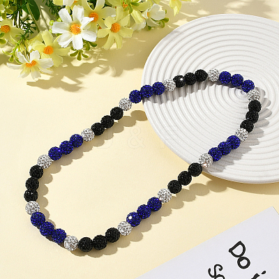 1Pc Polymer Clay Rhinestone Round Beaded Stretch Necklaces NJEW-SP0001-14K-1