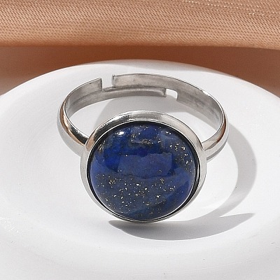 Half Round Natural Lapis Lazuli Finger Rings X-RJEW-M062-01P-04-1