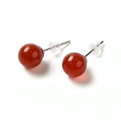 Natural Carnelian Stud Earrings G-B075-02P-06-1