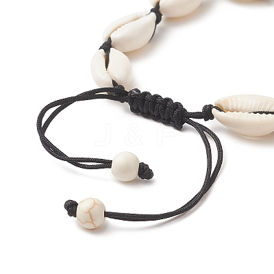 Natural Shell & Synthetic Turquoise Braided Bead Bracelet for Women BJEW-JB09245-03-1