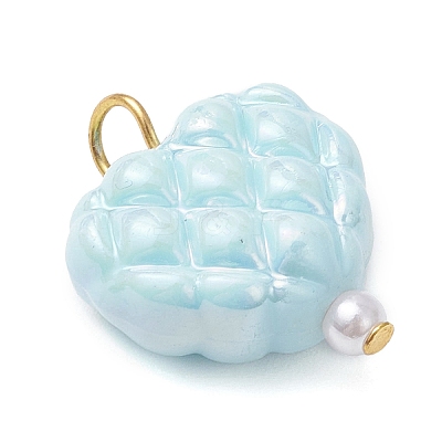 Opaque Acrylic Waffle Beadss with ABS Plastic Imitation Pearl Beads and Iron Flat Head Pins Pendants PALLOY-JF03776-1