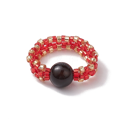 Glass Seed Beaded Stretch Finger Rings RJEW-MZ00019-1