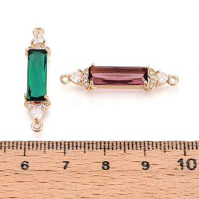 Brass Micro Pave Clear Cubic Zirconia and Glass Connector Charms KK-T076-02KCG-1