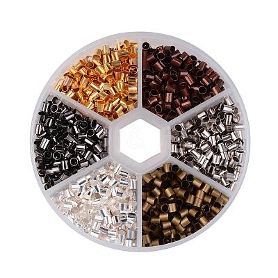1 Box 6 Colors Antique Bronze & Red Copper & Golden & Silver & Platinum & Black Tube Brass Crimp Beads KK-JP0006-01-NR-1