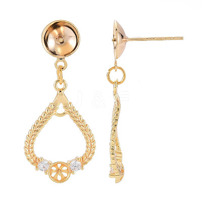 Brass Micro Pave Clear Cubic Zirconia Stud Earring Findings KK-S364-040-1