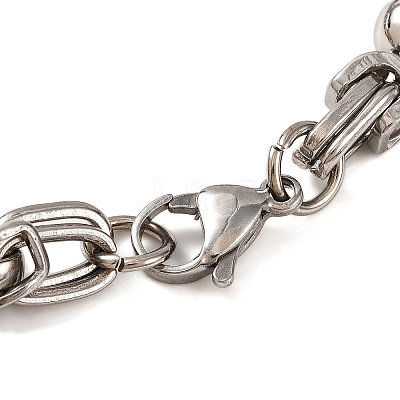 Tarnish Resistant 201 Stainless Steel Round Ball Byzantine Chain Bracelets BJEW-B078-78P-1