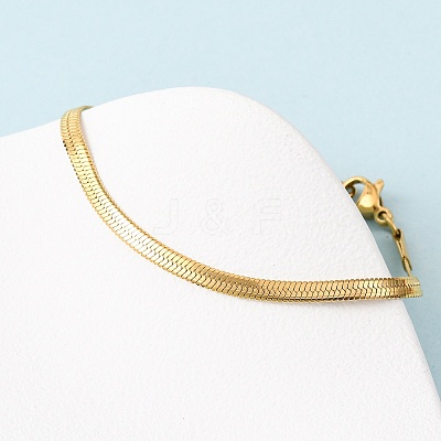 304 Stainless Steel Flat Snake Chain Bracelets BJEW-C134-01A-G-1