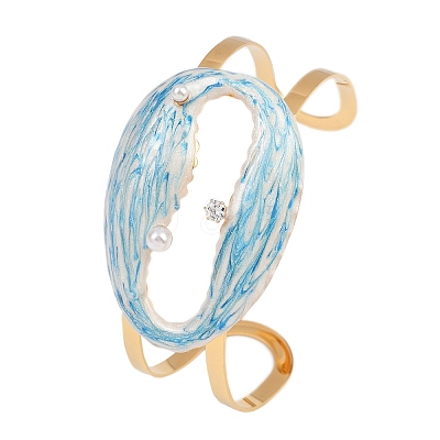 Shell Shape 304 Stainless Steel Enamel Cuff Bangles for Women BJEW-A049-04D-G-1