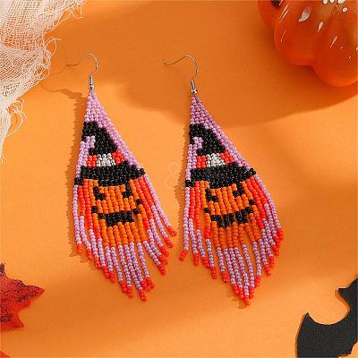 Halloween Style Pumpkin Glass Bead Handmade Dangle Earrings WN9498-1