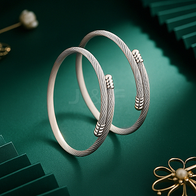 8Pcs 2 Colors 304 Stainless Steel Twist Round Cuff Bangles BJEW-GO0002-18-1