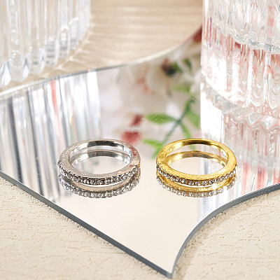 2Pcs 2 Colors Alloy with Crystal Rhinestone Finger Rings RJEW-TADJ0001-01E-1