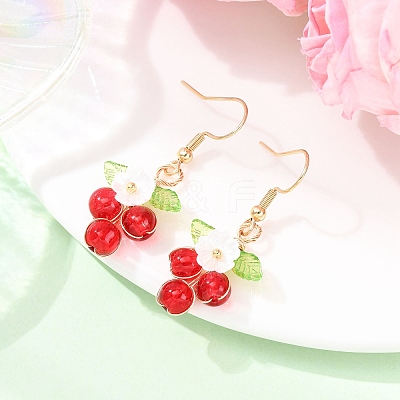 Flower with Round Acrylic & Glass Bead Dangle Earrings EJEW-JE06634-1