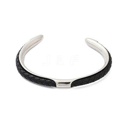 304 Stainless Steel Microfiber Leather Cord Cuff Bangles BJEW-D304-14P-01-1