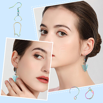 64Pcs 4 Style Rainbow Color 304 Stainless Steel Earring Hooks & Leverback & Hoop Earring Findings STAS-DC0010-34-1