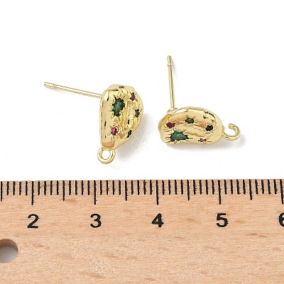 Brass Micro Pave Cubic Zirconia Stud Earring Findings KK-U075-01B-04G-1