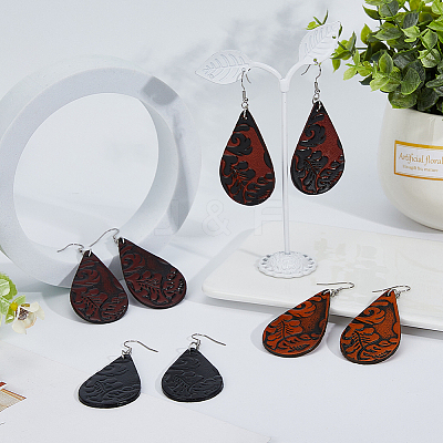 4 Pairs 4 Colors PU Leather Dangle Earrings with Steel Iron Pins EJEW-FI0003-09-1