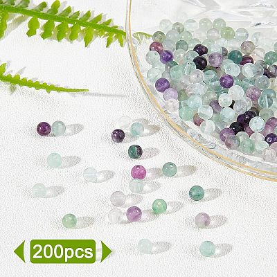 200Pcs Natural Fluorite Beads Strands G-OC0002-69A-1