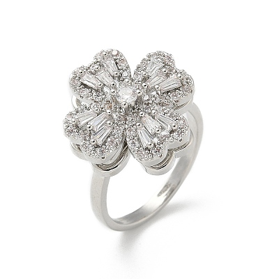 Clover Rotatable Open Cuff Rings for Women RJEW-R007-02P-1