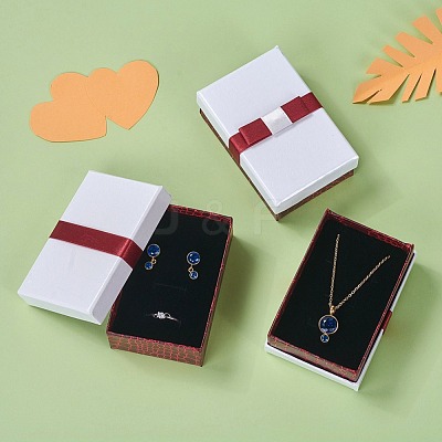 Kraft Cotton Filled Rectangle Cardboard Jewelry Set Boxes with Bowknot CBOX-N006-03-1