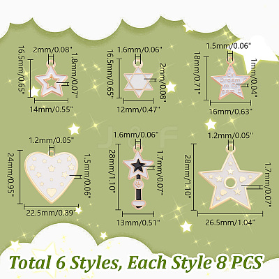 48Pcs 6 Styles Alloy Enamel Pendants ENAM-GA0001-10-1