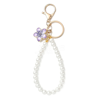 4Pcs 4 Colors Alloy Enamel Flower Charm with Plastic Pearl Beaded Pendant Decorations HJEW-JM04330-1