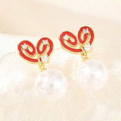 Valentine's Day Brass Clear Cubic Zirconia Dangle Stud Earrings EJEW-Z164-07G-1