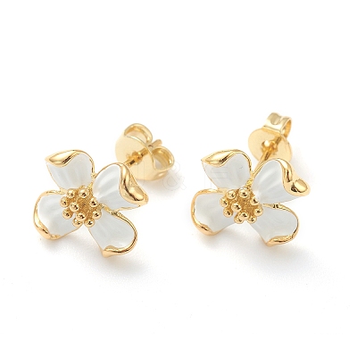 Brass Enamel Stud Earrings EJEW-J101-22G-01-1