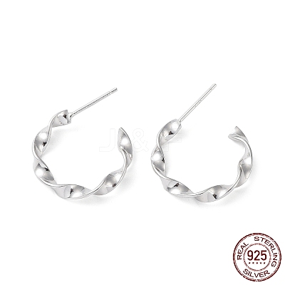 Rhodium Plated 925 Sterling Silver Stud Earrings EJEW-K258-22P-1