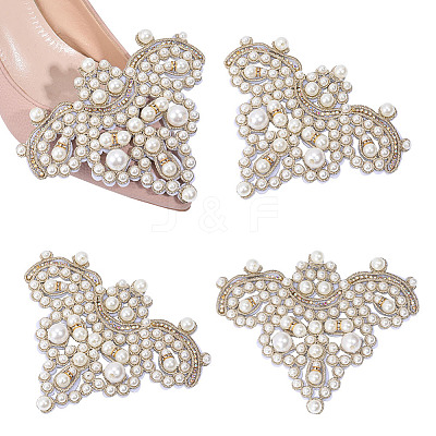 ABS Imitation Pearl & Bead Embroidered Applique Patch DIY-WH0780-11-1