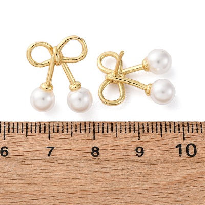 Cherry Brass ABS Plastic Pearl Stud Earrings EJEW-U062-03G-01-1
