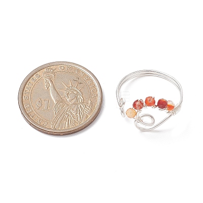 Natural Mixed Gemstone Beaded Heart Open Cuff Ring RJEW-JR00567-1