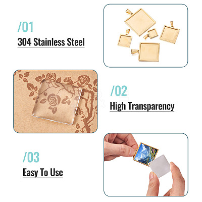 5Pcs 5 Styles 304 Stainless Steel Pendant Cabochon Settings STAS-TA0001-47D-1