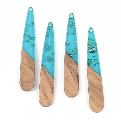 Transparent Resin & Walnut Wood Pendants X-RESI-S389-039A-B03-1