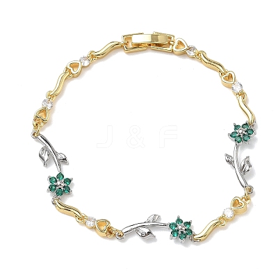 Brass Micro Pave Cubic Zirconia Link Chain Bracelets for Women BJEW-C156-04B-04GP-1