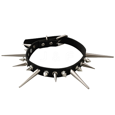 Punk Rock Style Alloy Spiked Cone Rivet Imitation Leather Chocker Necklaces NJEW-WH20011-10P-01-1