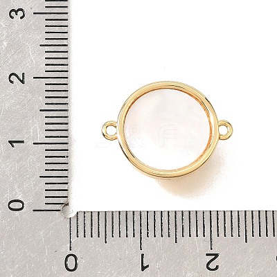 Natural Tiger Eye & Natural Shell Brass Flat Round Links Connector Charms KK-N289-16G-01-1
