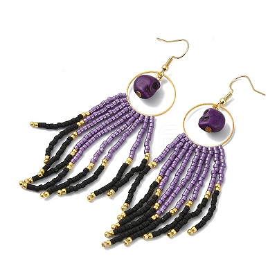 Halloween Glass Seed Tassel Earrings for Women EJEW-MZ00798-02-1