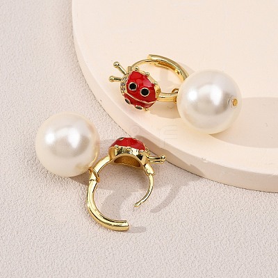 Ladybug with Round Brass Micro Pave Cubic Zirconia Hoop Earrings EJEW-Z164-26G-1