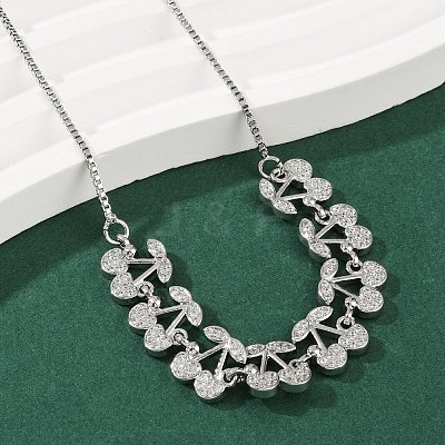 Brass Micro Pave Clear Cubic Zirconia Fruit Bib Necklaces NJEW-F342-01B-P-1