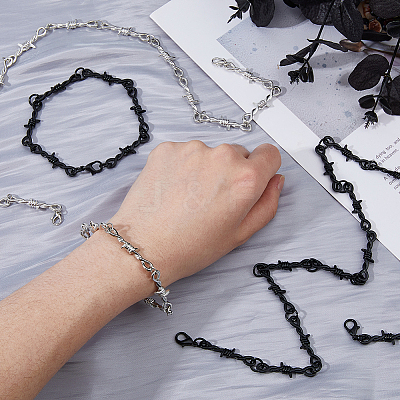 4Pcs 4 Styles Alloy Thornlet Link Chain Bracelets & Necklaces BJEW-FI0001-77-1