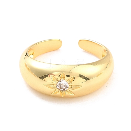 Clear Cubic Zirconia Sun Open Cuff Ring for Women RJEW-C018-14G-1