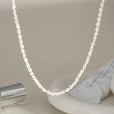Elegant French Style Imitation Pearl Rice Beaded Necklaces with Stainless Steel End Chains for Women BJ9351-1
