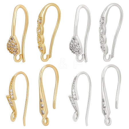 Beebeecraft 16Pcs 8 Style Brass Micro Pave Clear Cubic Zirconia Earring Hooks KK-BBC0012-30-1