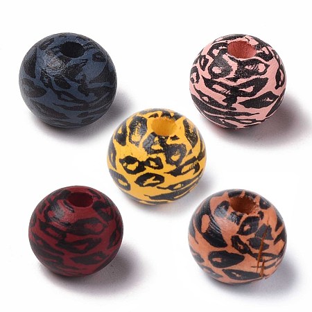 Painted Natural Wood Beads WOOD-S057-024-1