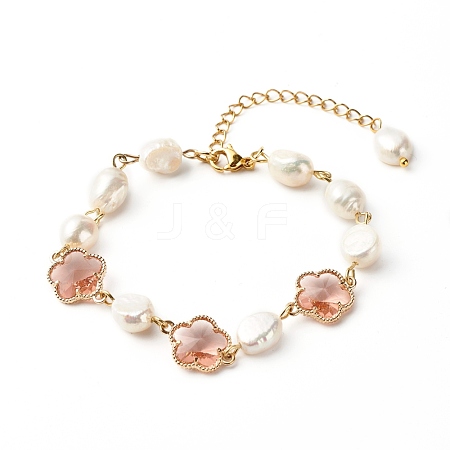 Plum Blossom Flower Glass Link Bracelet for Girl Women X1-BJEW-TA00017-03-1