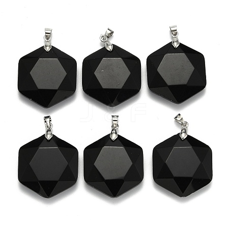 Natural Black Agate Pendants G-E487-95F-1