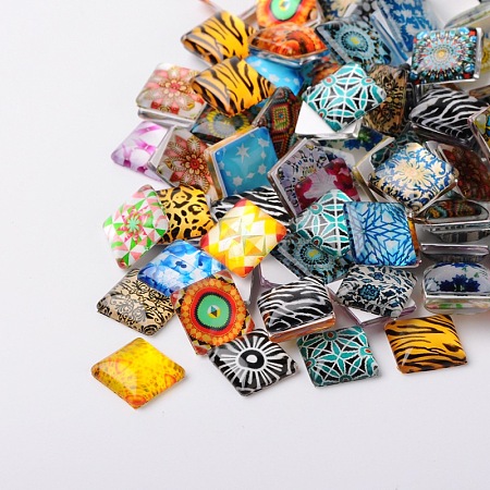 Mosaic Printed Glass Square Cabochons GGLA-N001-20mm-G-1