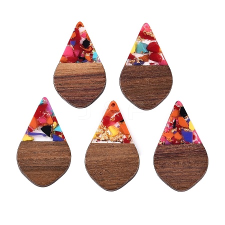 Transparent Resin and Walnut Wood Pendants RESI-T057-06L-1